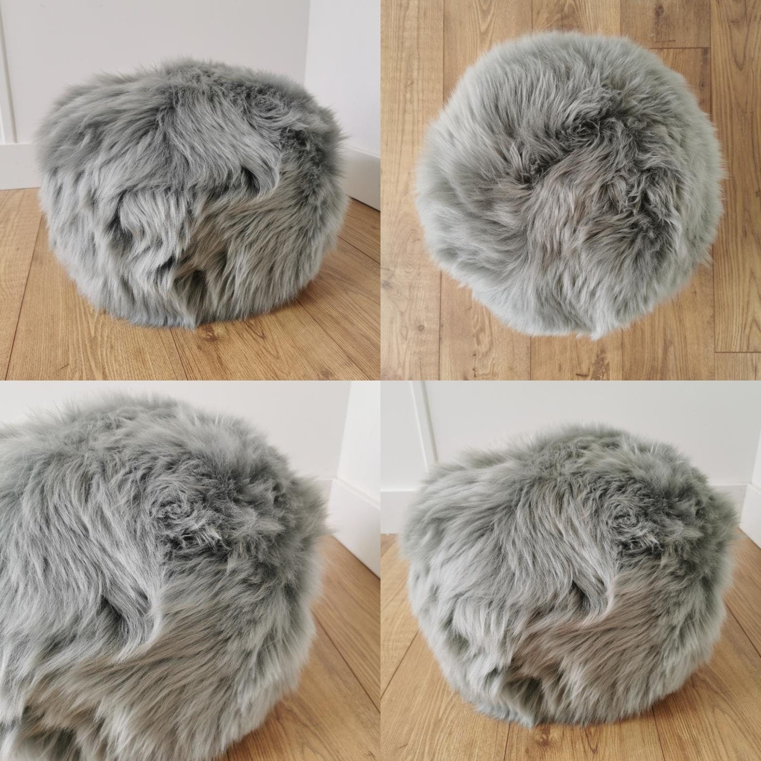 Luxury Handmade Grey British Sheepskin Pouffe