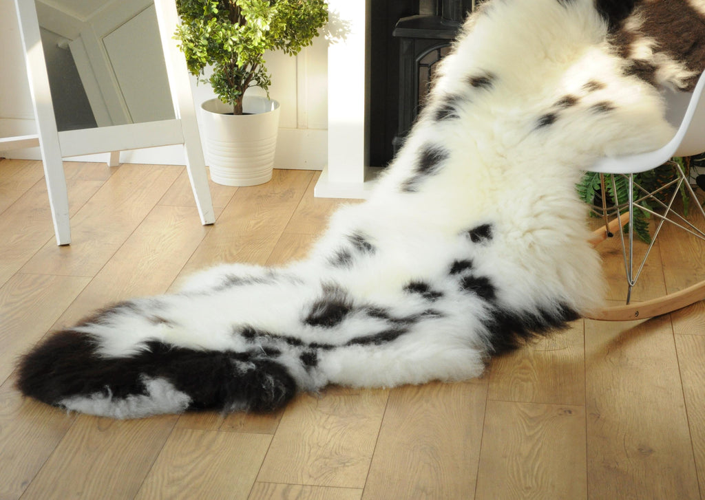 100% British Jacob Undyed Rare Breed Supersize Sheepskin Double Rug - Handmade in Somerset