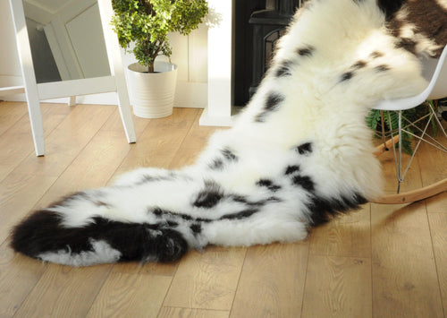 100% British Jacob Undyed Rare Breed Supersize Sheepskin Double Rug - Handmade in Somerset