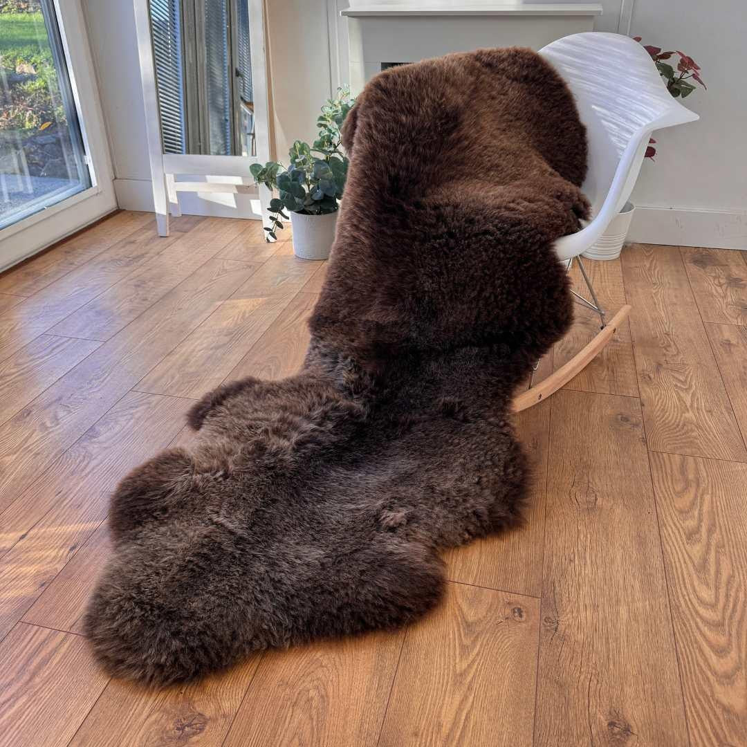 100% British Rare Breed Double Sheepskin Rug in Undyed "Cocoa Bracken" – Handmade in Somerset