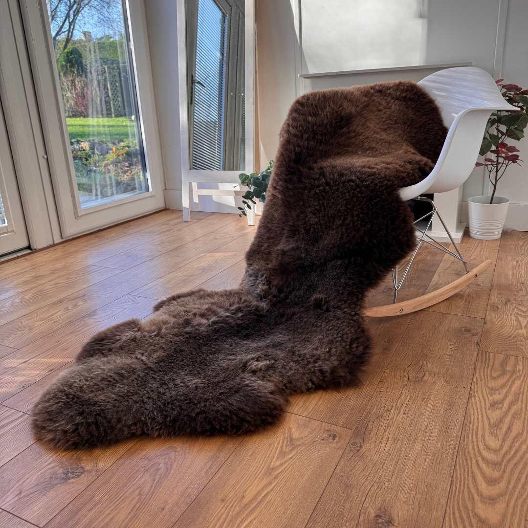 100% British Rare Breed Double Sheepskin Rug in Undyed "Cocoa Bracken" – Handmade in Somerset