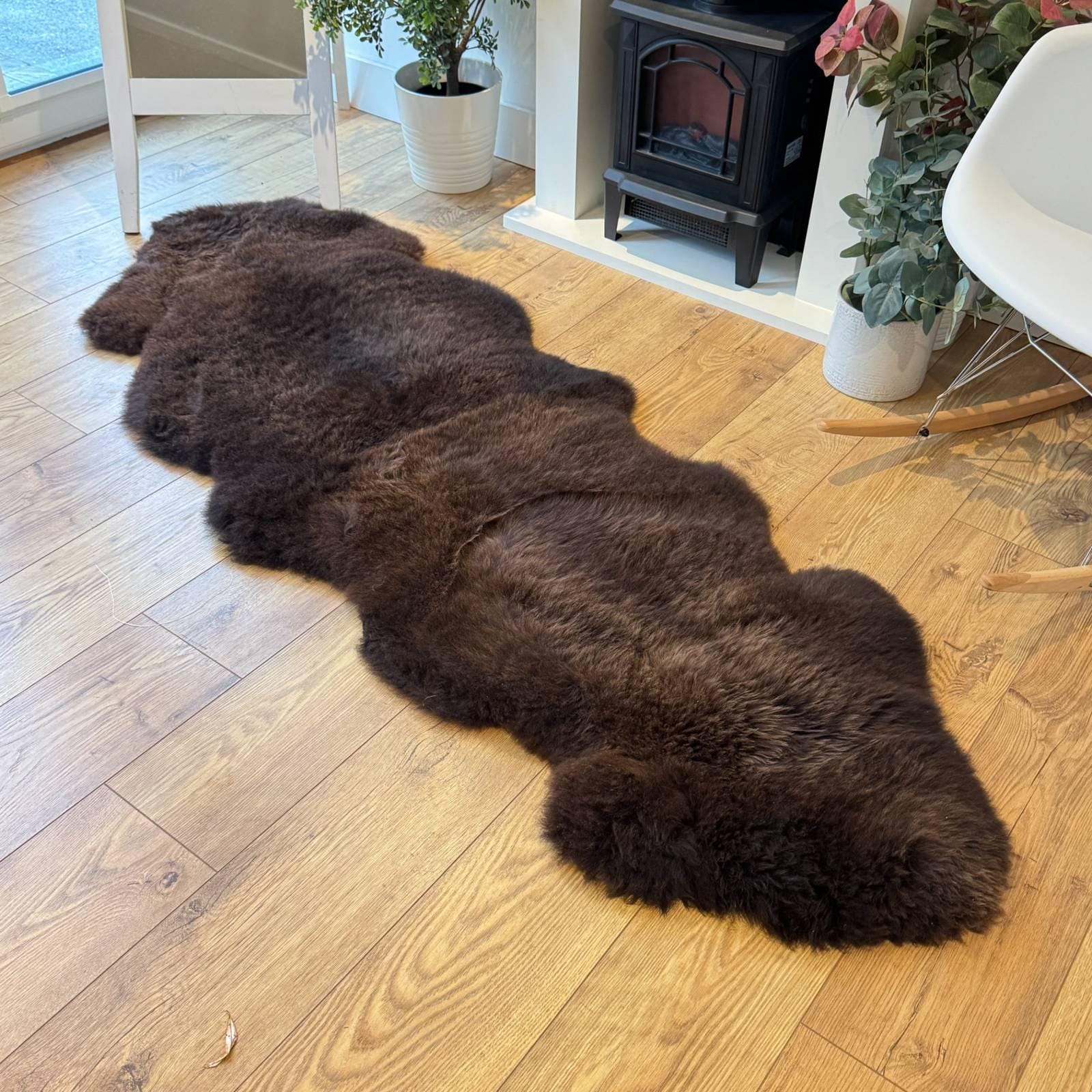 100% British Rare Breed Double Sheepskin Rug in Undyed "Espresso Drift" – Handmade in Somerset