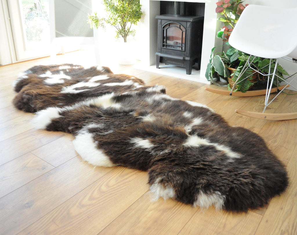 100% British Jacob Undyed Rare Breed Supersize Sheepskin Double Rug - Handmade in Somerset