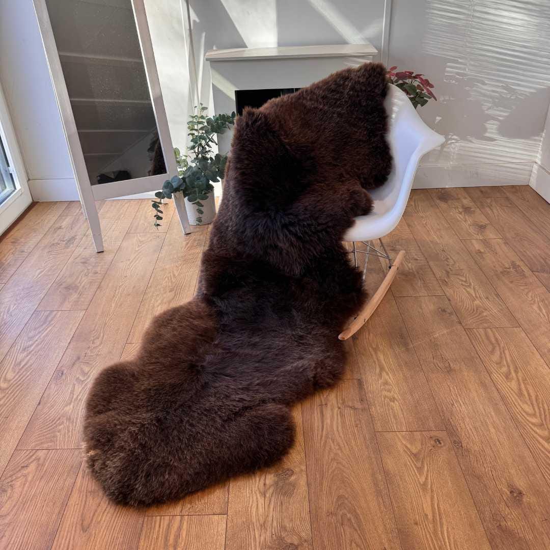 100% British Rare Breed Double Sheepskin Rug in Undyed "Woodland Mocha" – Handmade in Somerset