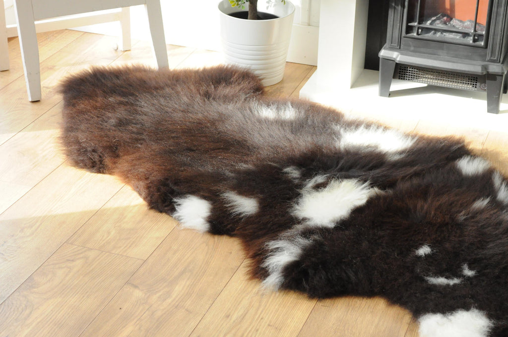 100% British Jacob Undyed Rare Breed Supersize Sheepskin Double Rug - Handmade in Somerset