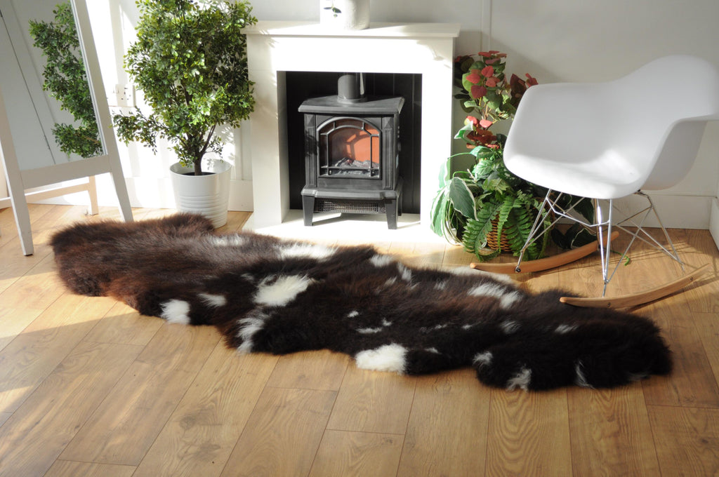 100% British Jacob Undyed Rare Breed Supersize Sheepskin Double Rug - Handmade in Somerset