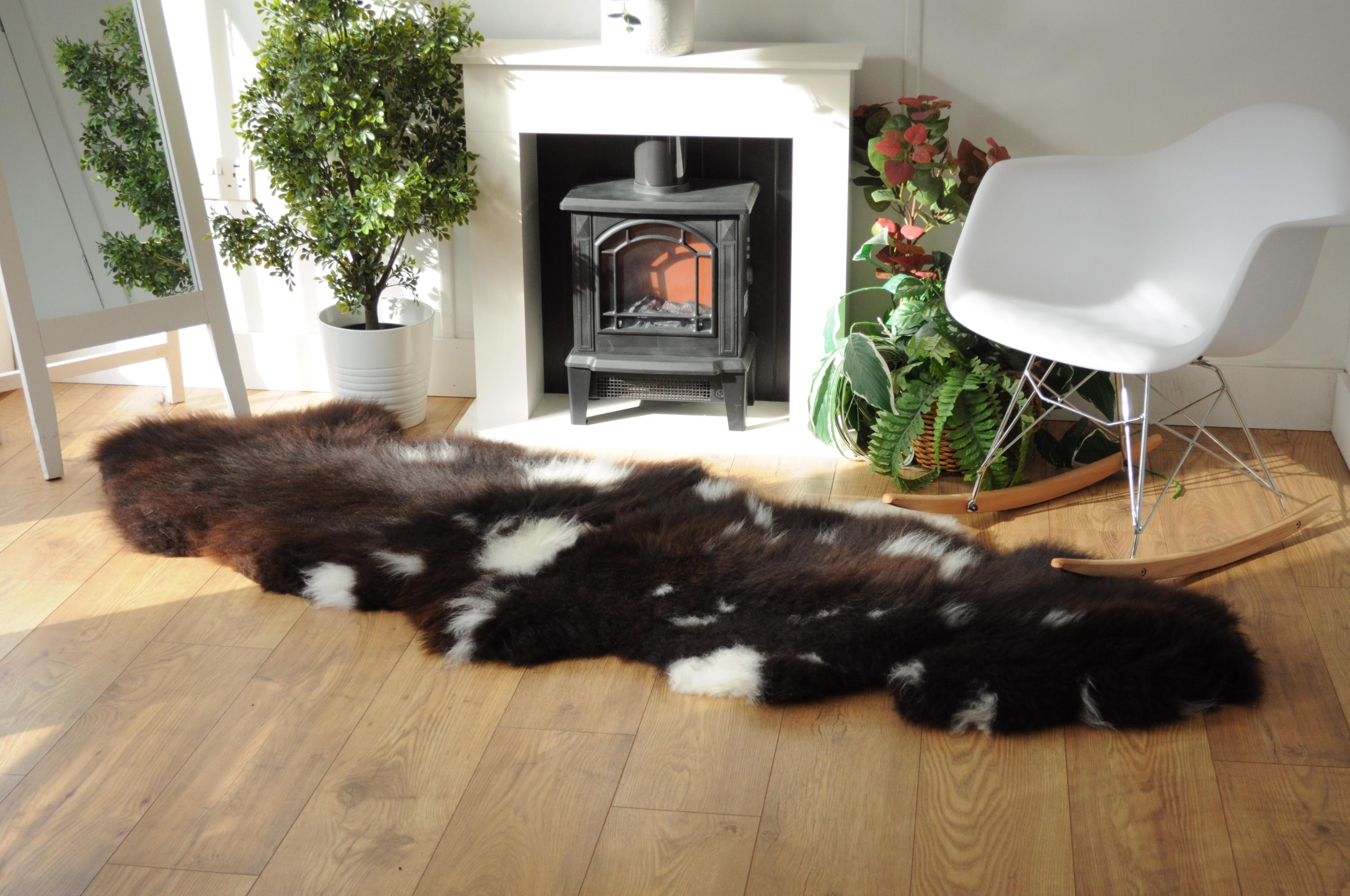 100% British Jacob Undyed Rare Breed Supersize Sheepskin Double Rug - Handmade in Somerset