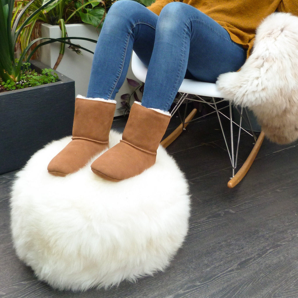 Handmade British Ivory Sheepskin Pouffe for Luxury Home Decor