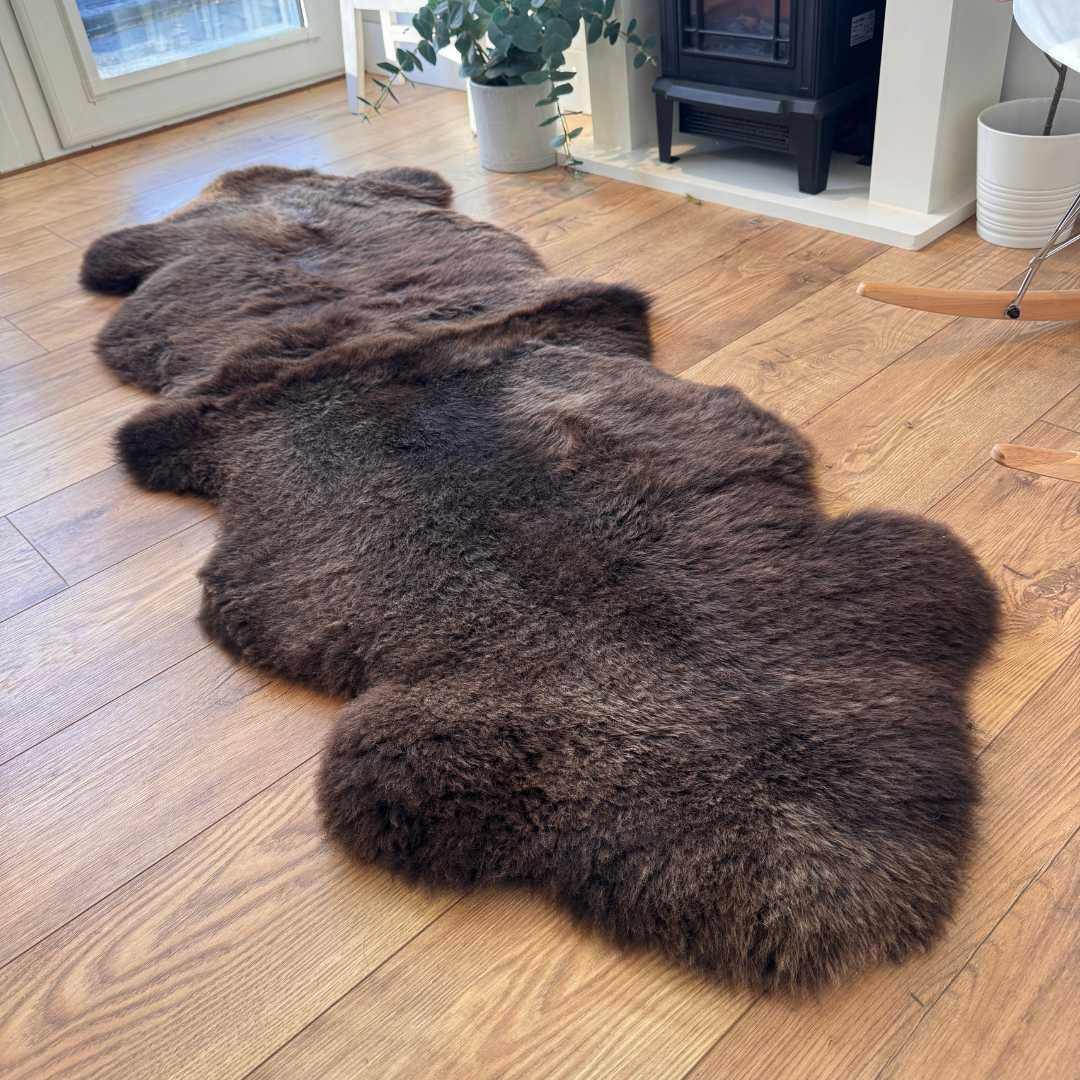 100% British Rare Breed Double Sheepskin Rug in Undyed "Moorland Sable" – Handmade in Somerset