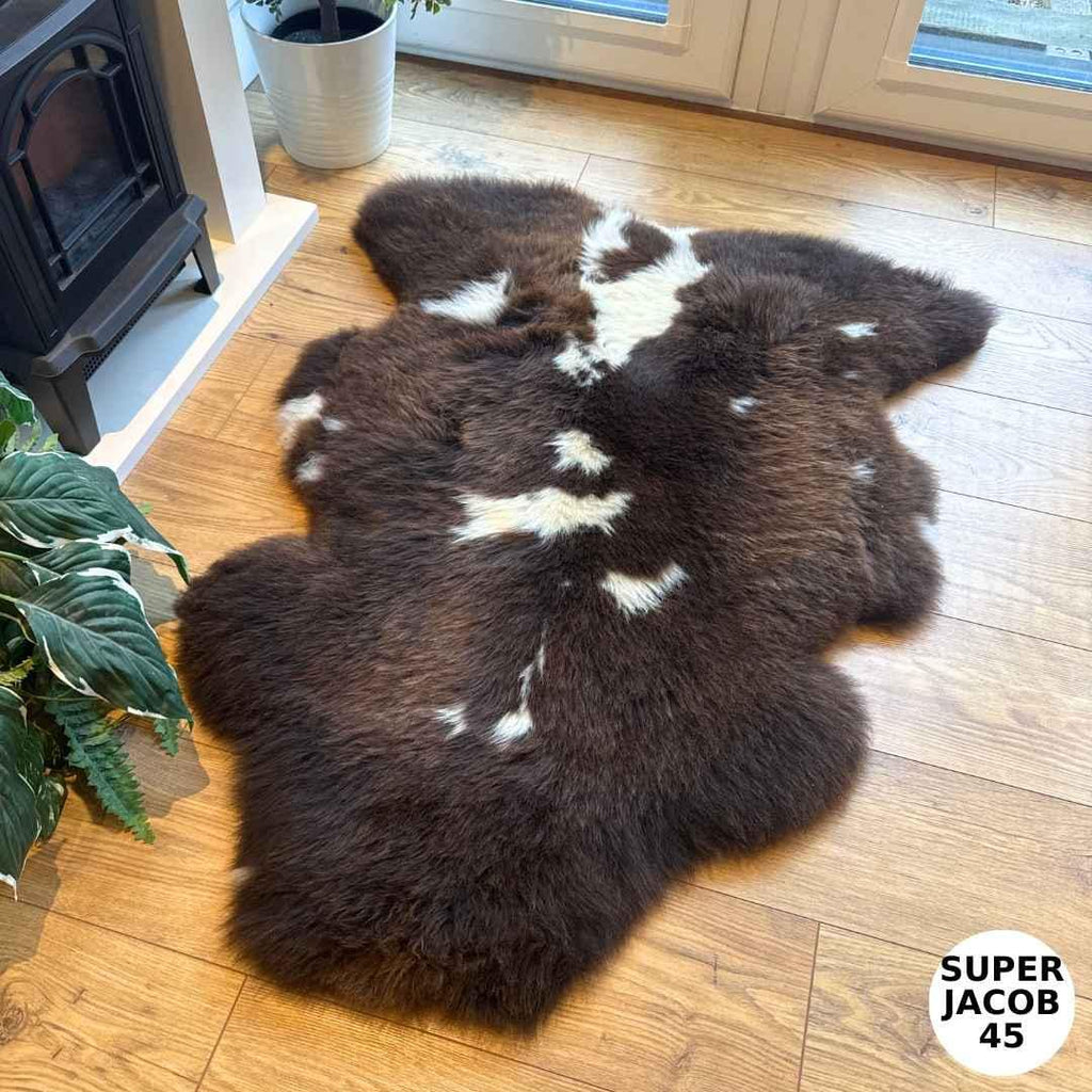 100% British Supersize Jacob Undyed Rare Breed Sheepskin Rug - Super Jacob 45