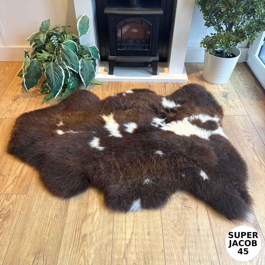100% British Supersize Jacob Undyed Rare Breed Sheepskin Rug - Super Jacob 45