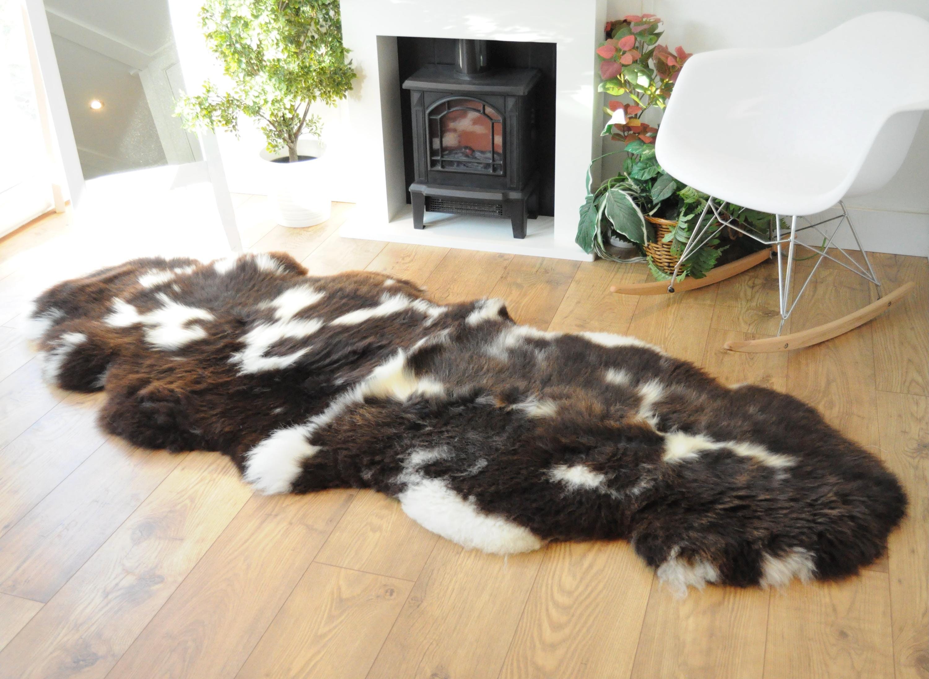 100% British Jacob Undyed Rare Breed Supersize Sheepskin Double Rug - Handmade in Somerset