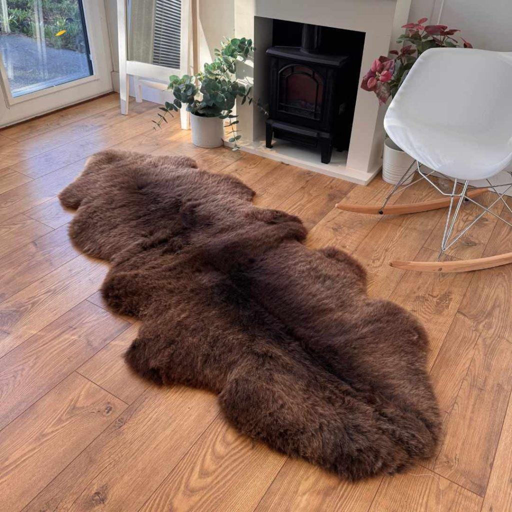 100% British Rare Breed Double Sheepskin Rug in Undyed "Fellside Cocoa" – Handmade in Somerset