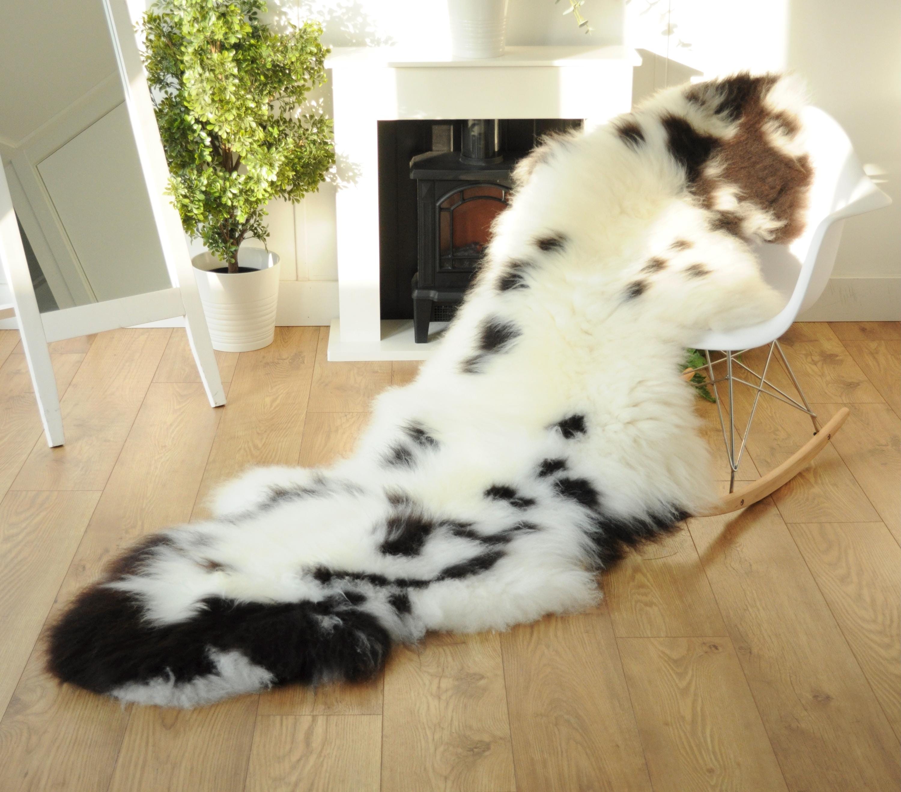 100% British Jacob Undyed Rare Breed Supersize Sheepskin Double Rug - Handmade in Somerset