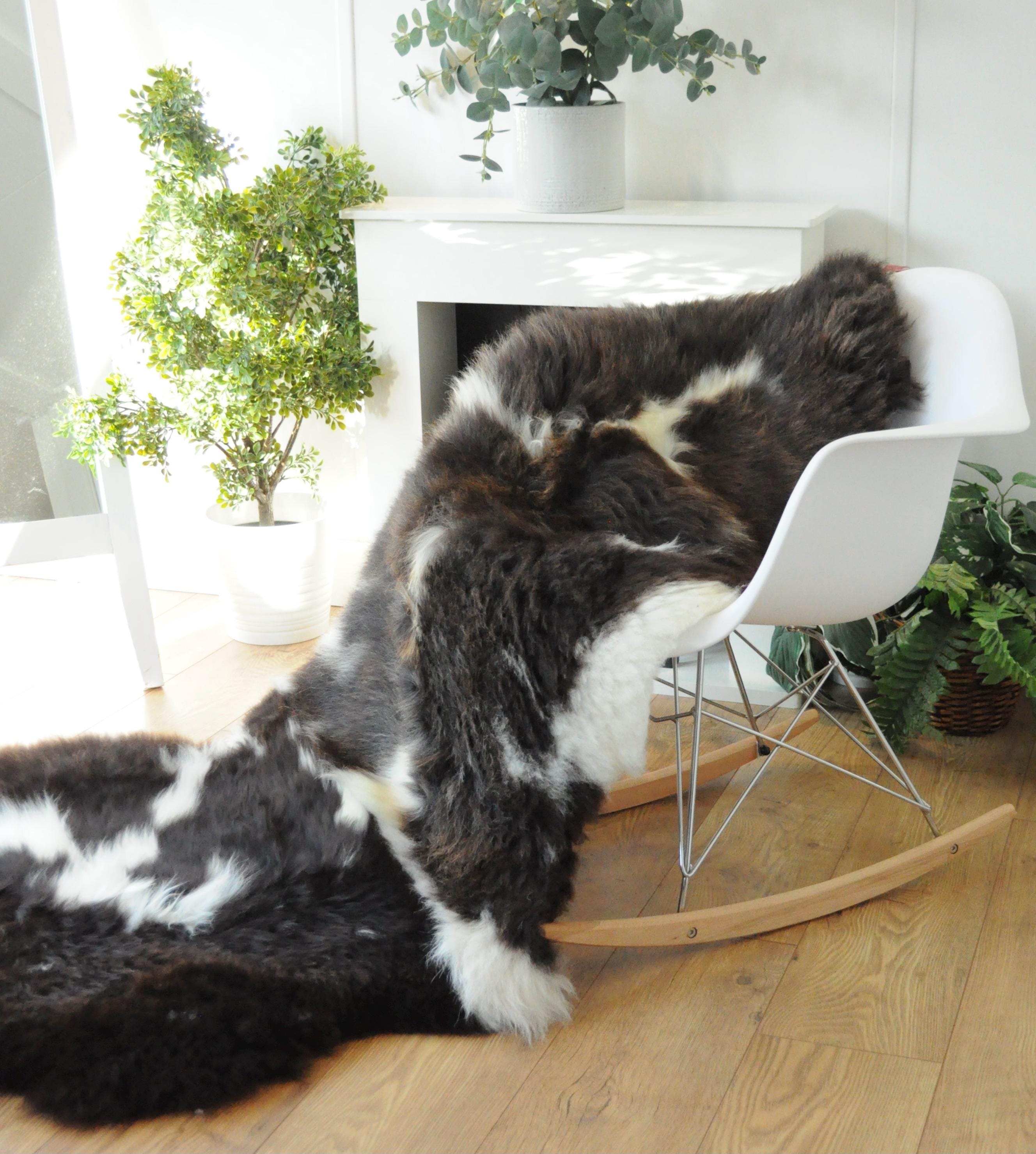 100% British Jacob Undyed Rare Breed Supersize Sheepskin Double Rug - Handmade in Somerset
