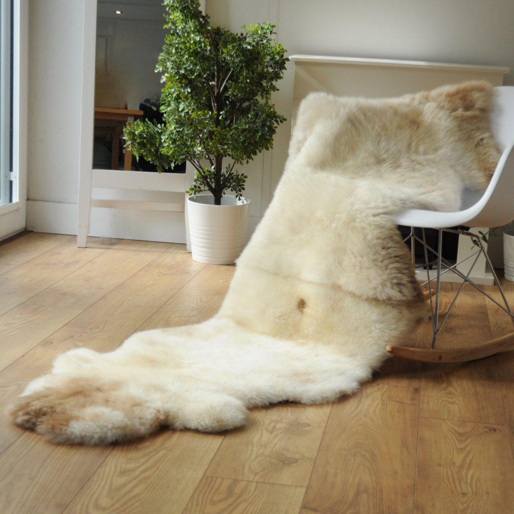 100% British Rare Breed Double Sheepskin Rug in Ivory Pumpkin Spice – Handmade in Somerset