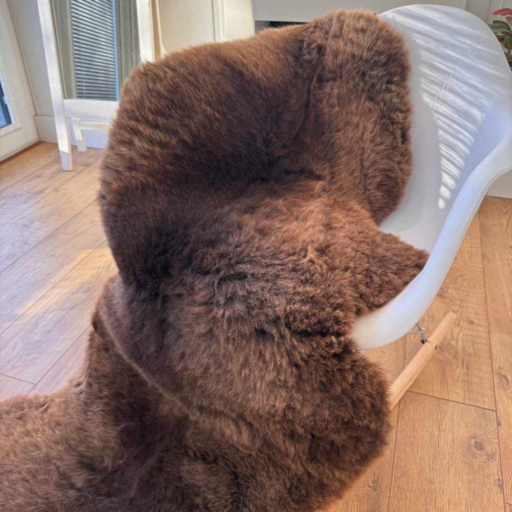 100% British Rare Breed Double Sheepskin Rug in Undyed "Fellside Cocoa" – Handmade in Somerset
