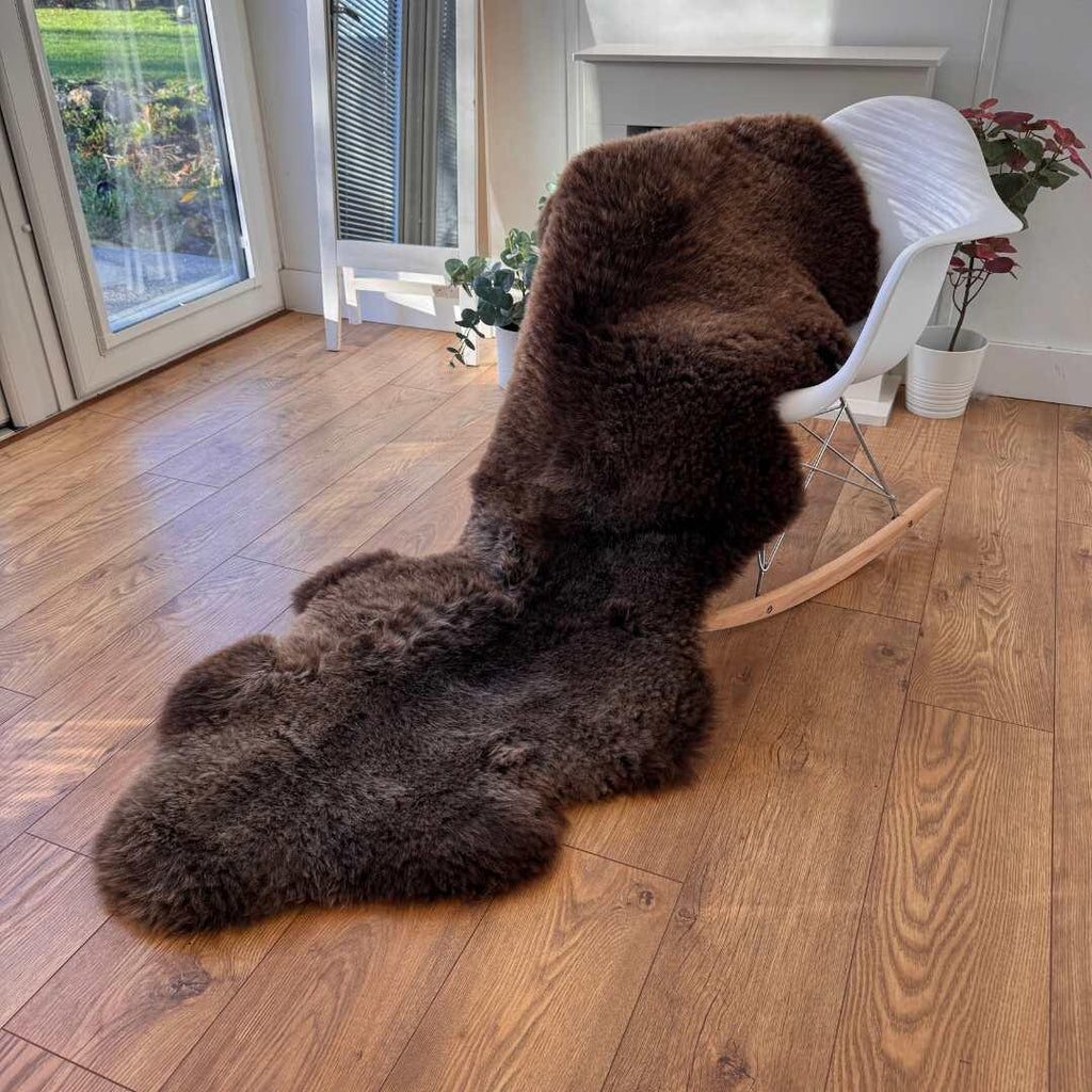 100% British Rare Breed Double Sheepskin Rug in Undyed "Cocoa Bracken" – Handmade in Somerset