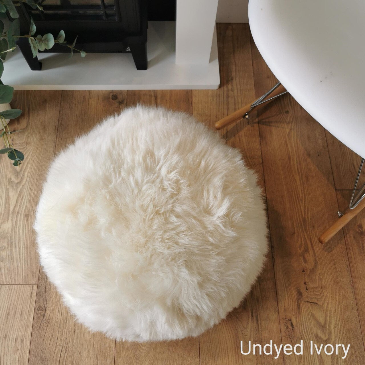 Handmade British Ivory Sheepskin Pouffe for Luxury Home Decor