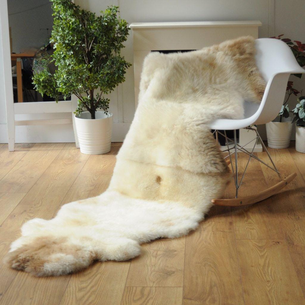 100% British Rare Breed Double Sheepskin Rug in Ivory Pumpkin Spice – Handmade in Somerset