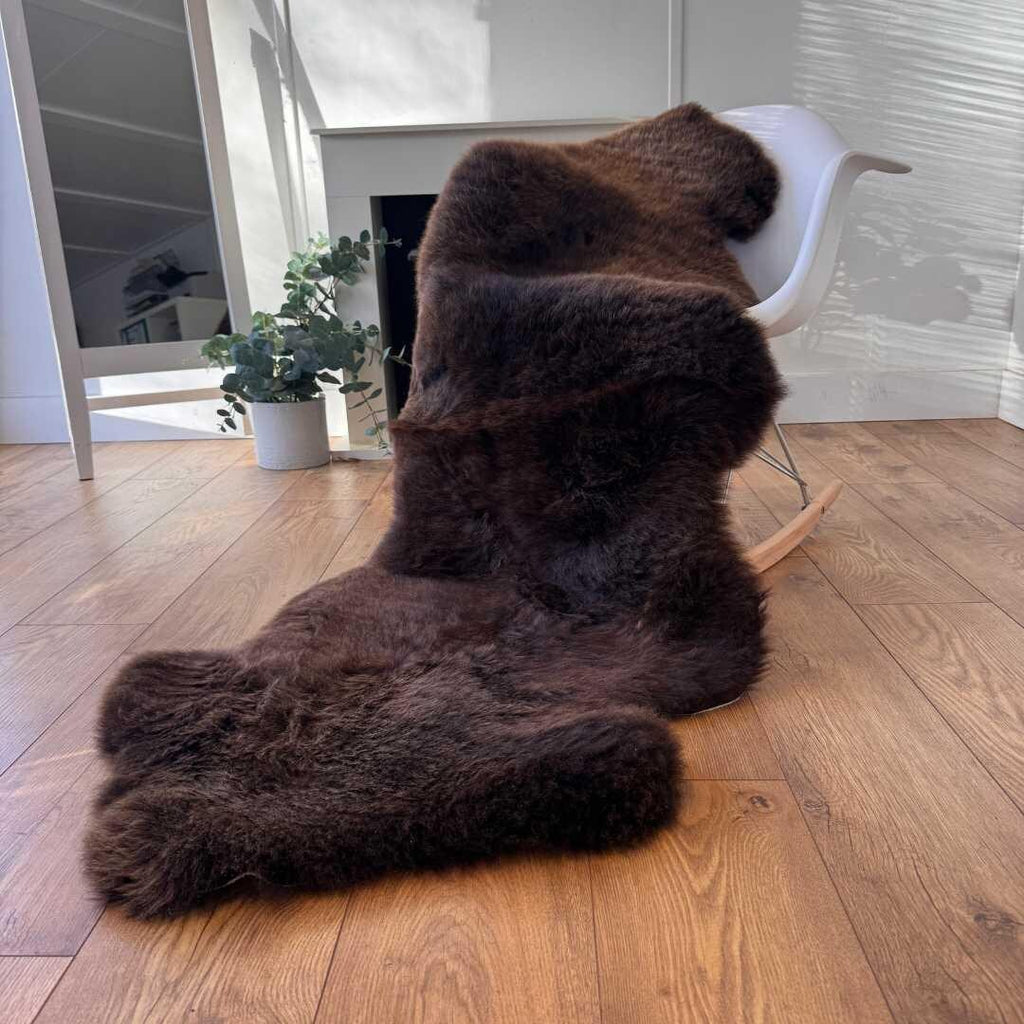 100% British Rare Breed Double Sheepskin Rug in Undyed "Moorland Sable" – Handmade in Somerset