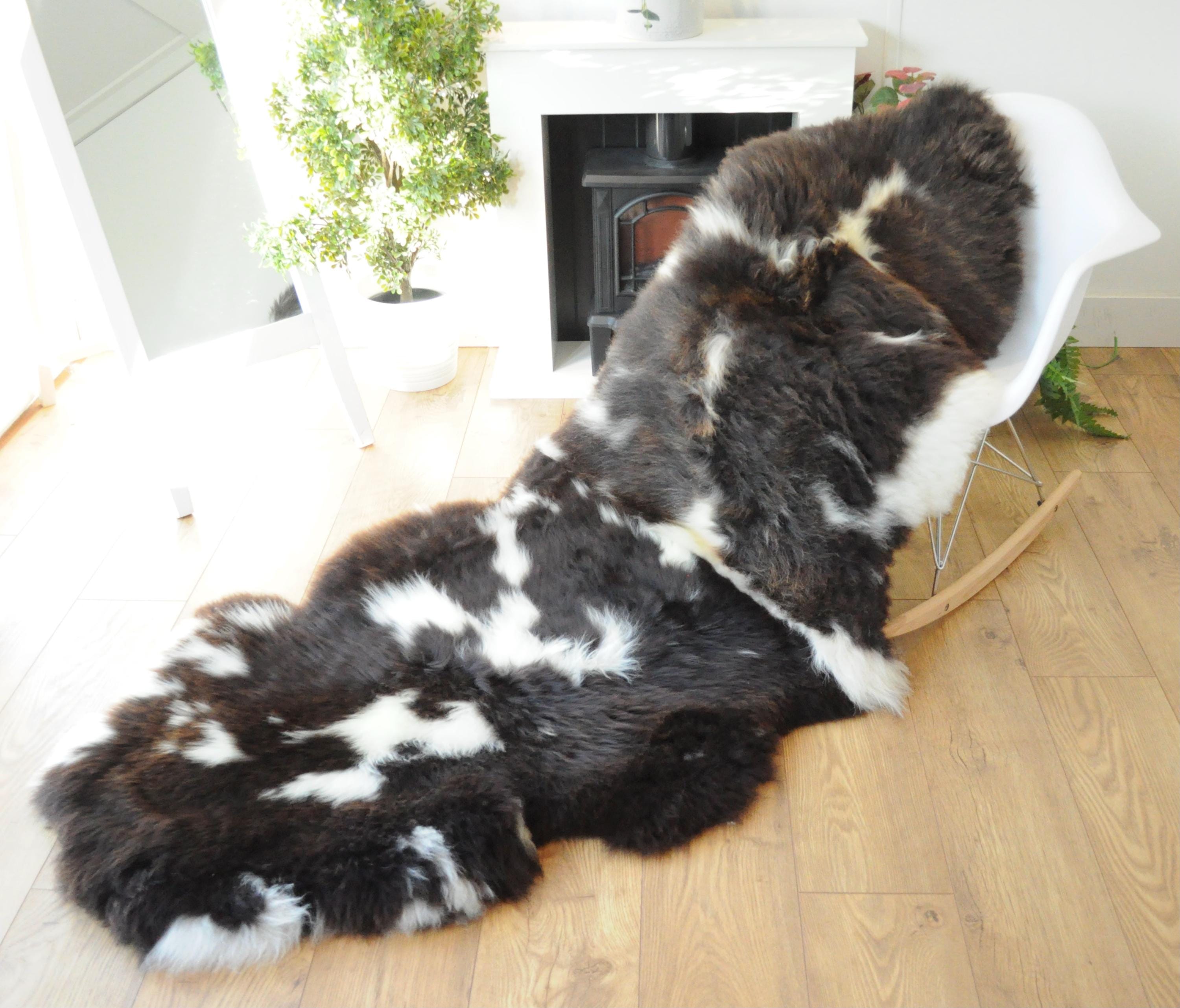 100% British Jacob Undyed Rare Breed Supersize Sheepskin Double Rug - Handmade in Somerset