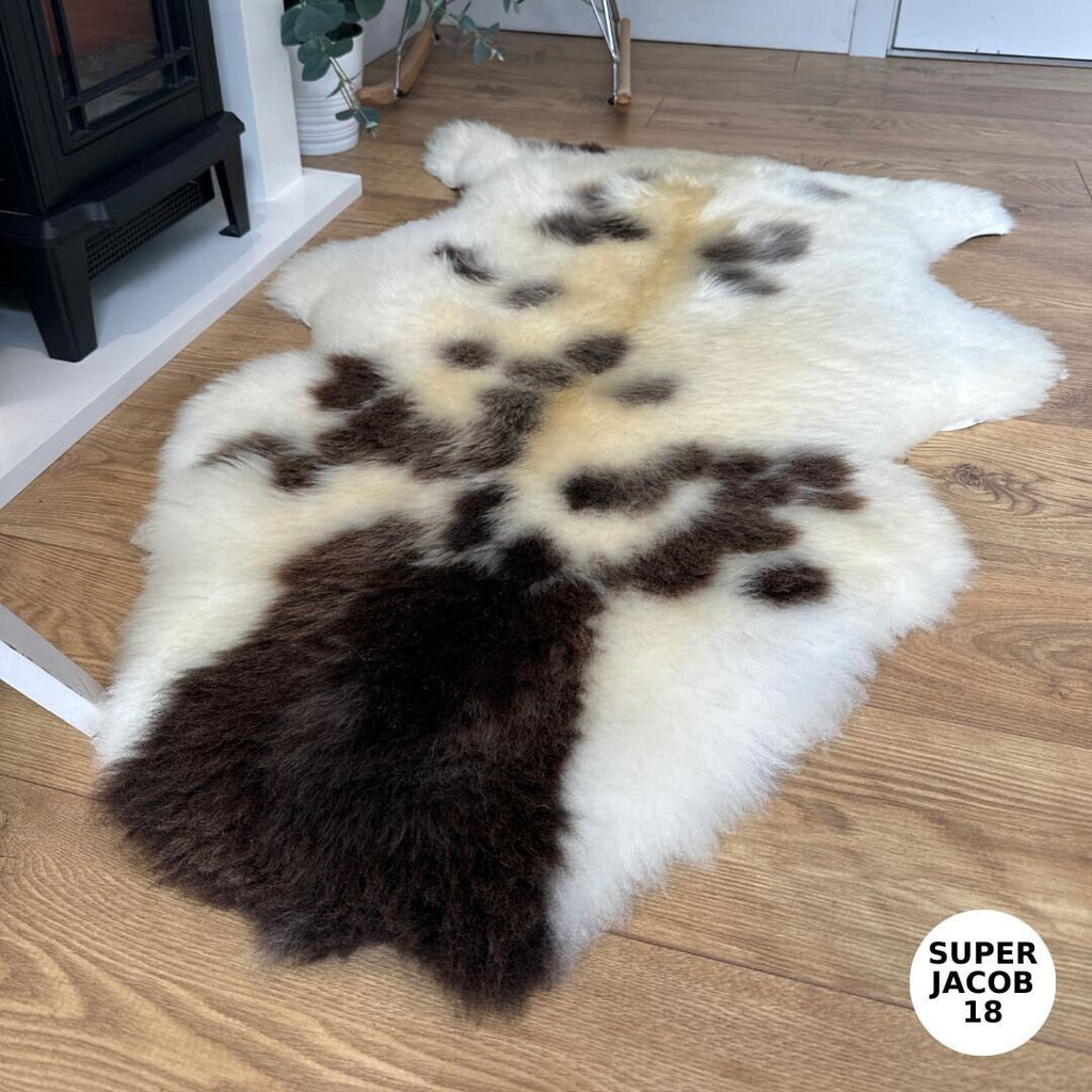 100% British Supersize Jacob Undyed Rare Breed Sheepskin Rug - Super Jacob 18