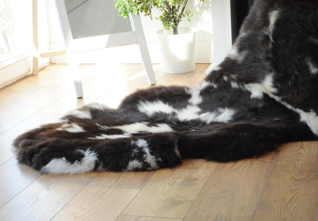 100% British Jacob Undyed Rare Breed Supersize Sheepskin Double Rug - Handmade in Somerset
