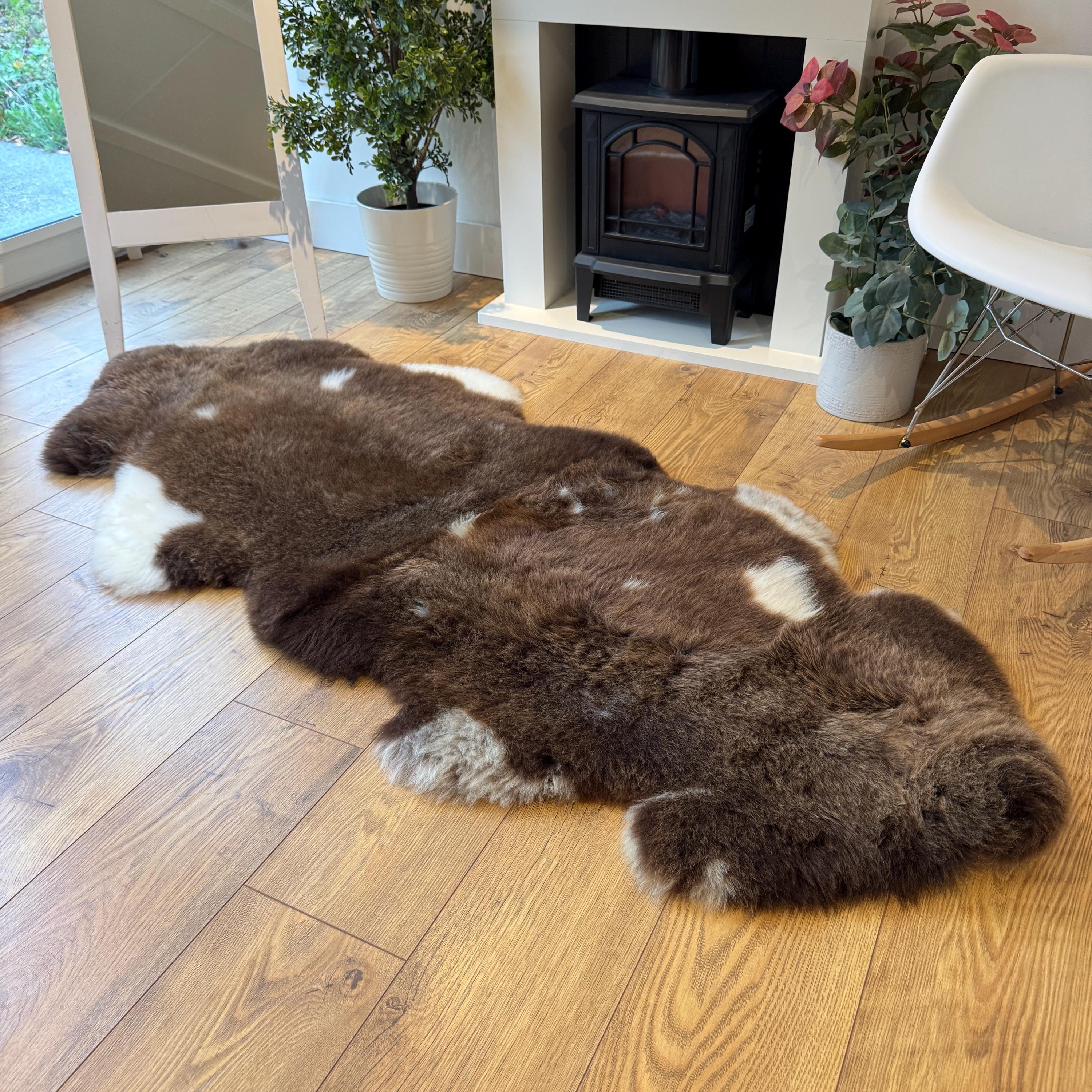 100% British Jacob Undyed Rare Breed Sheepskin Double Rug - Handmade in Somerset