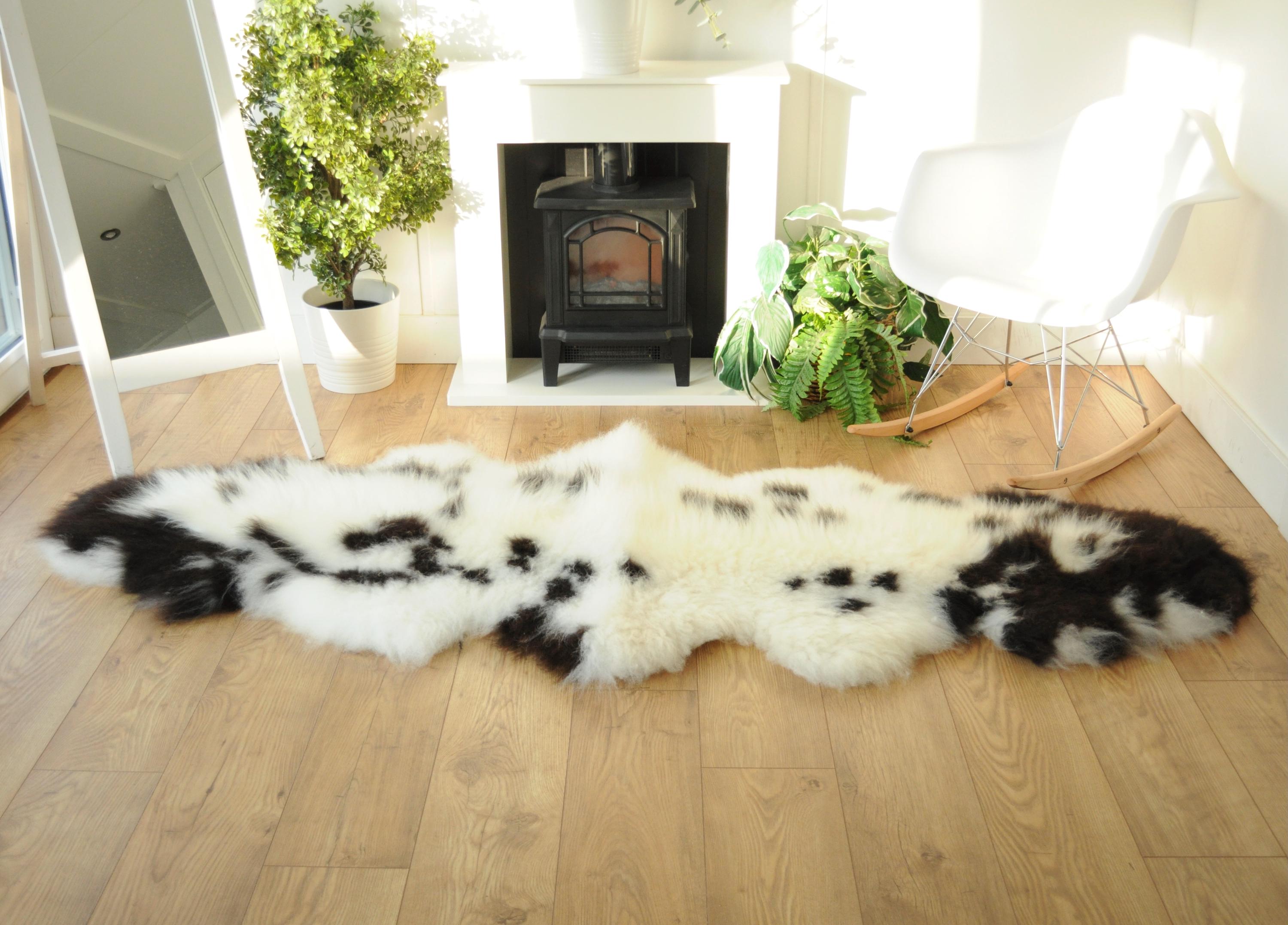 100% British Jacob Undyed Rare Breed Supersize Sheepskin Double Rug - Handmade in Somerset