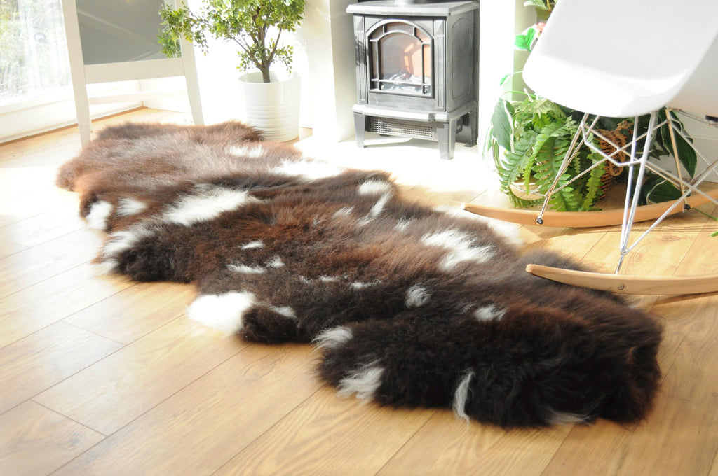 100% British Jacob Undyed Rare Breed Supersize Sheepskin Double Rug - Handmade in Somerset