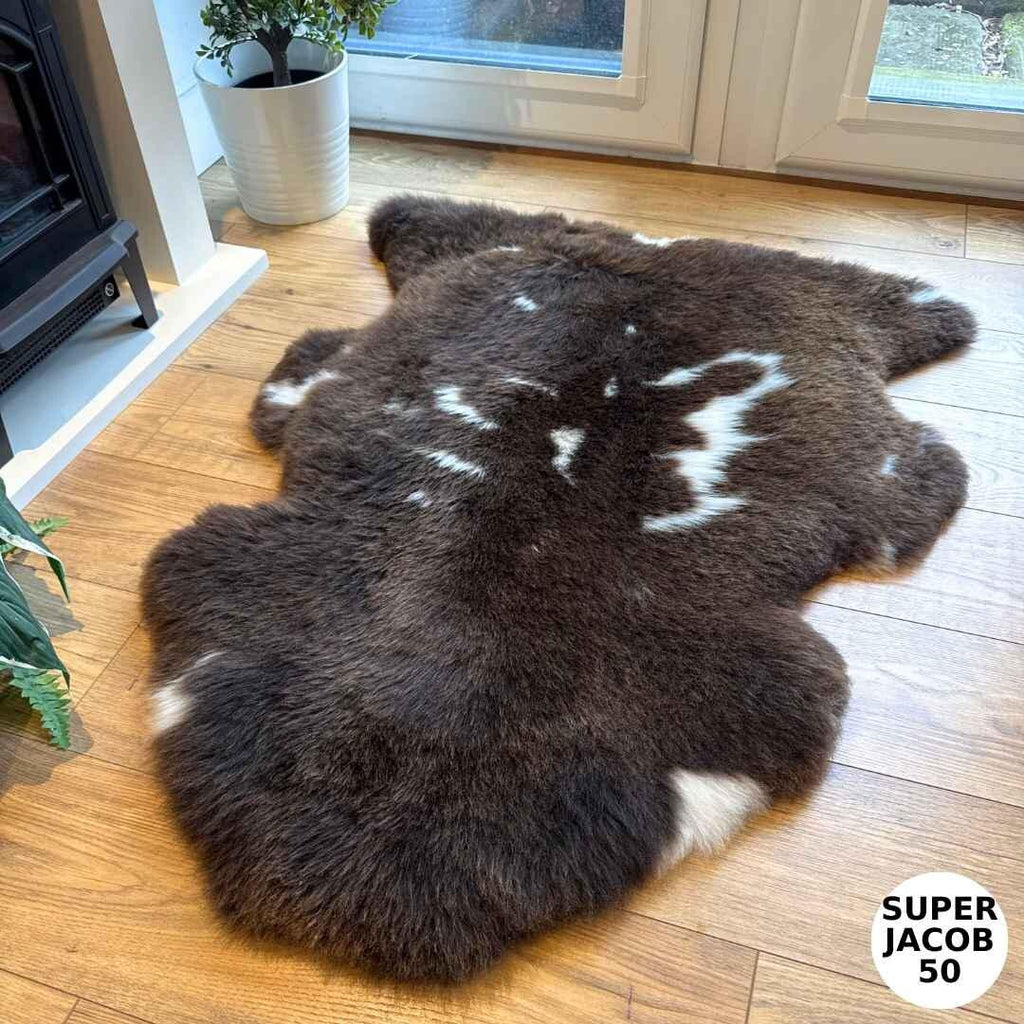 100% British Supersize Jacob Undyed Rare Breed Sheepskin Rug - Super Jacob 50