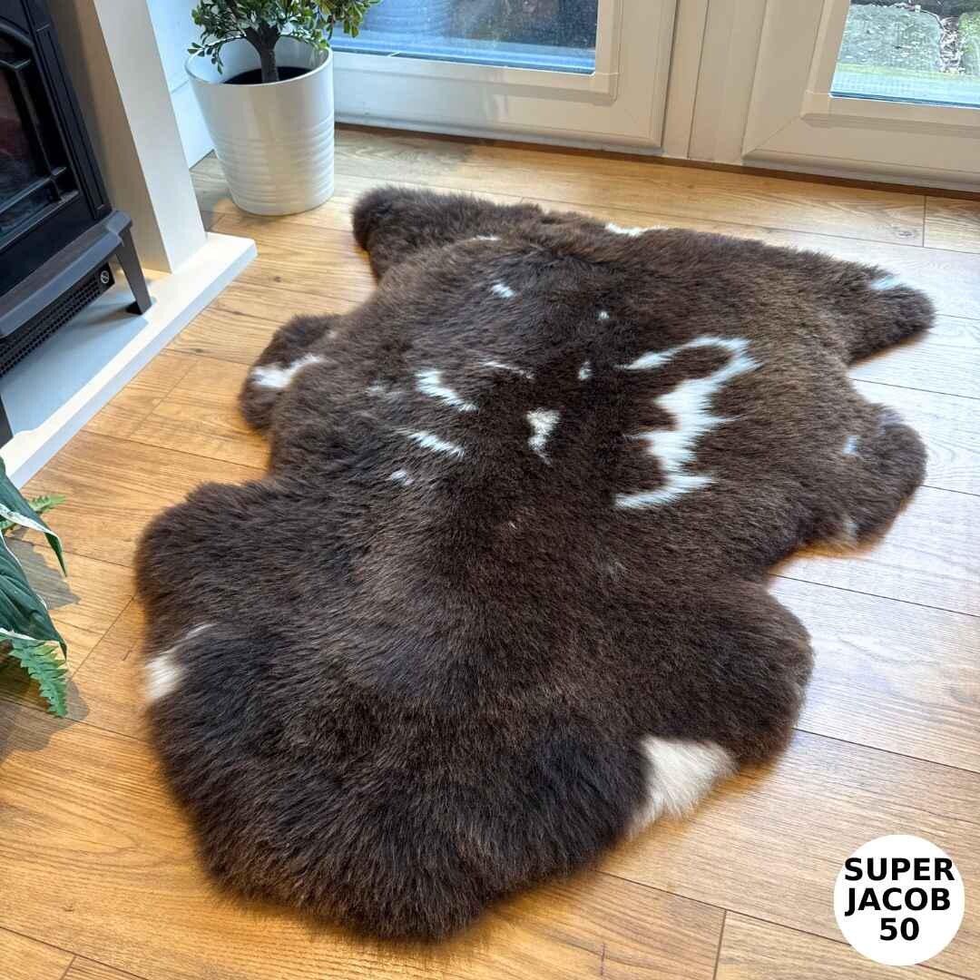 100% British Supersize Jacob Undyed Rare Breed Sheepskin Rug - Super Jacob 50