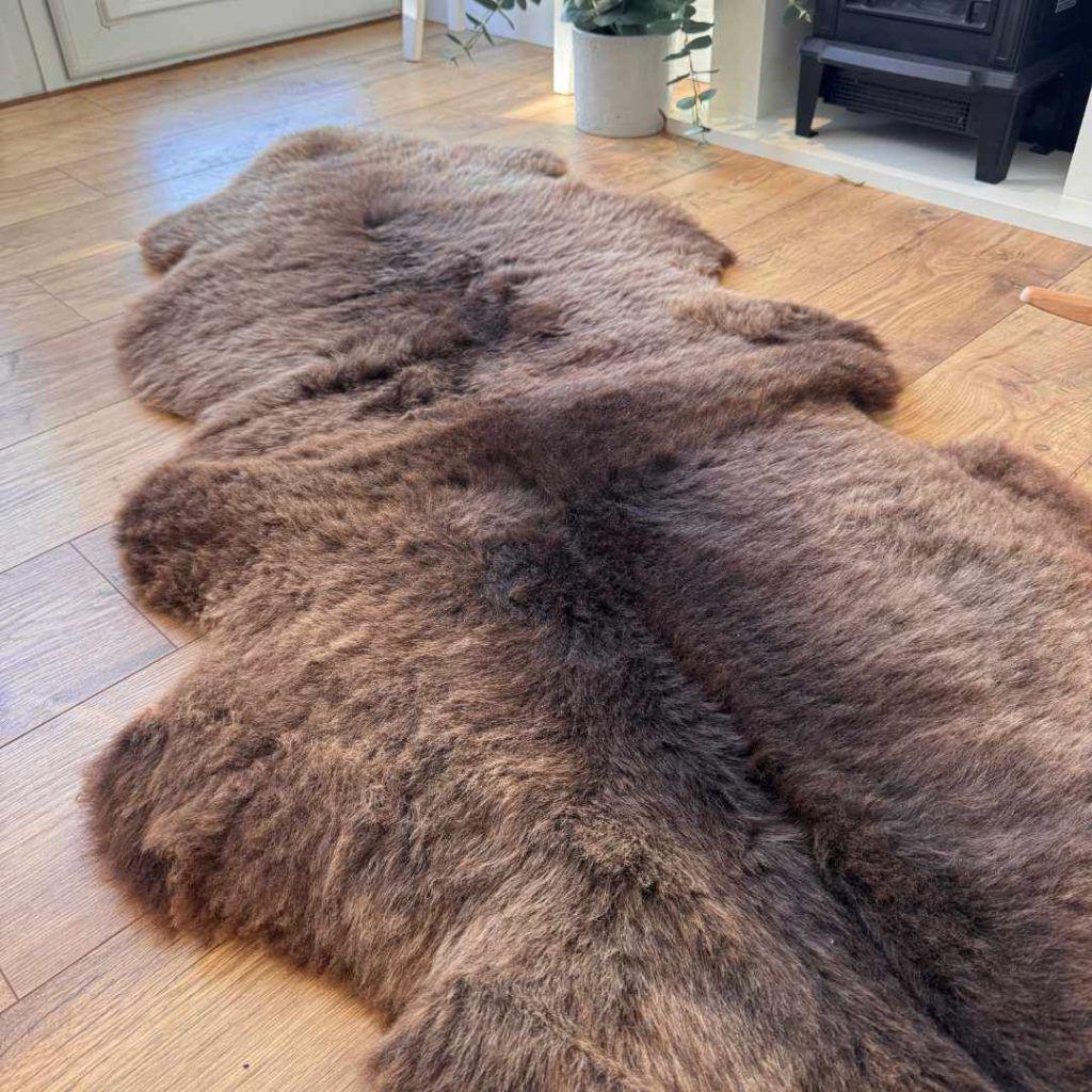 100% British Rare Breed Double Sheepskin Rug in Undyed "Fellside Cocoa" – Handmade in Somerset