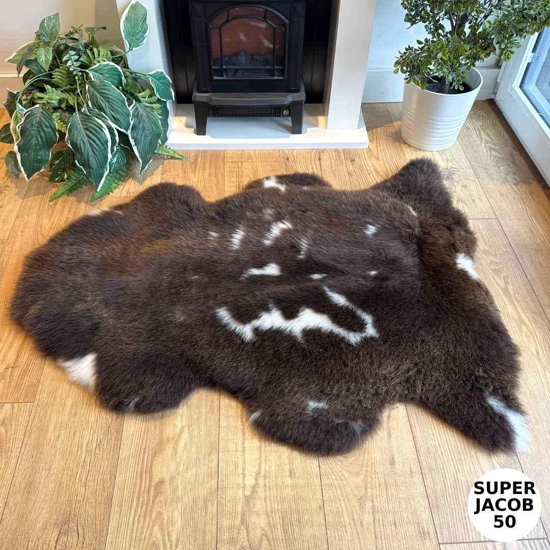 100% British Supersize Jacob Undyed Rare Breed Sheepskin Rug - Super Jacob 50