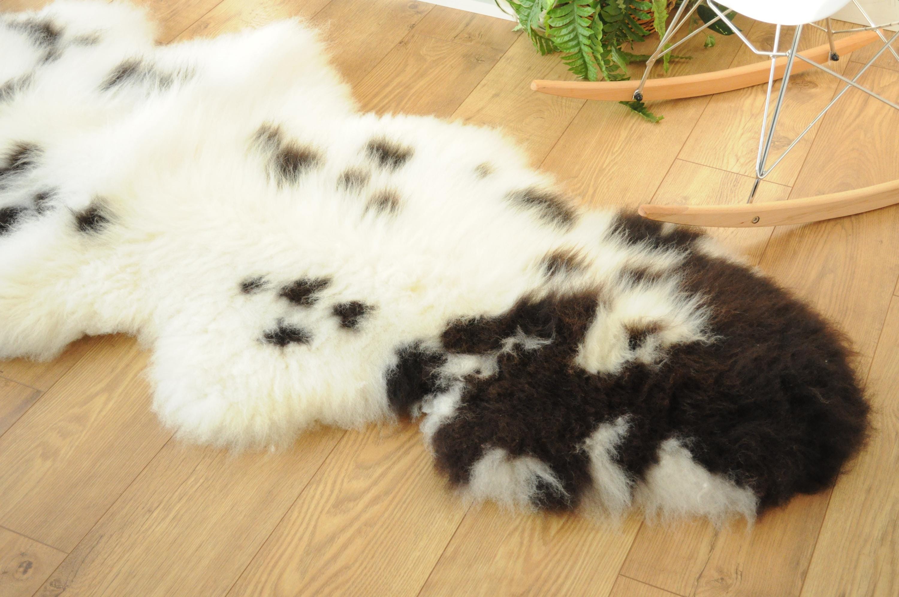 100% British Jacob Undyed Rare Breed Supersize Sheepskin Double Rug - Handmade in Somerset