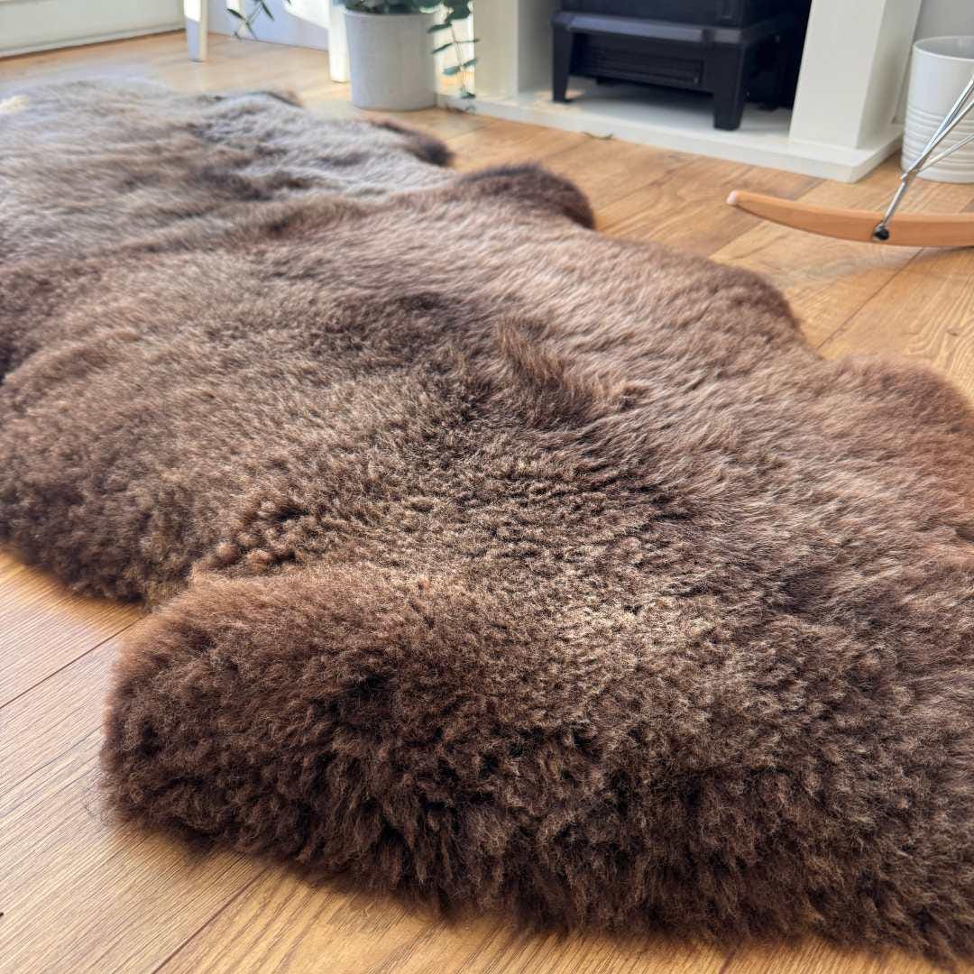 100% British Rare Breed Double Sheepskin Rug in Undyed "Cocoa Bracken" – Handmade in Somerset