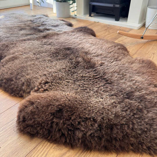 100% British Rare Breed Double Sheepskin Rug in Undyed "Cocoa Bracken" – Handmade in Somerset