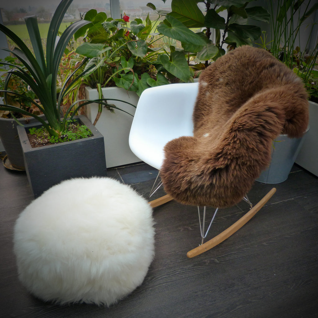 Handmade British Ivory Sheepskin Pouffe for Luxury Home Decor