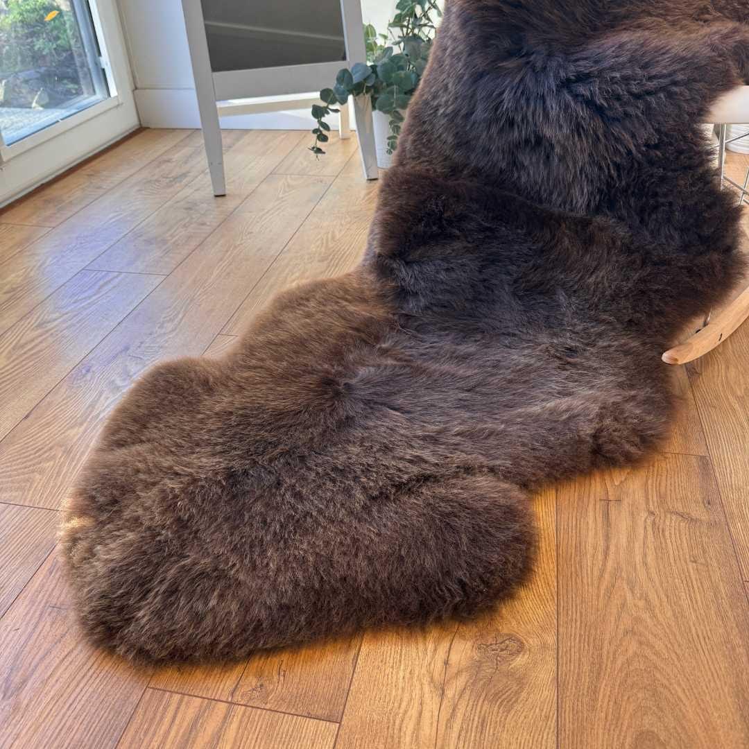 100% British Rare Breed Double Sheepskin Rug in Undyed "Woodland Mocha" – Handmade in Somerset