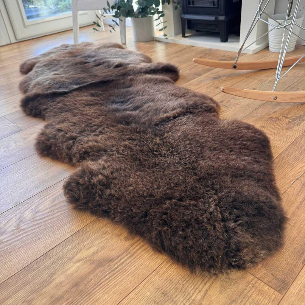 100% British Rare Breed Double Sheepskin Rug in Undyed "Woodland Mocha" – Handmade in Somerset