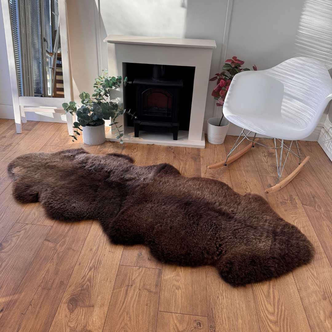 100% British Rare Breed Double Sheepskin Rug in Undyed "Cocoa Bracken" – Handmade in Somerset