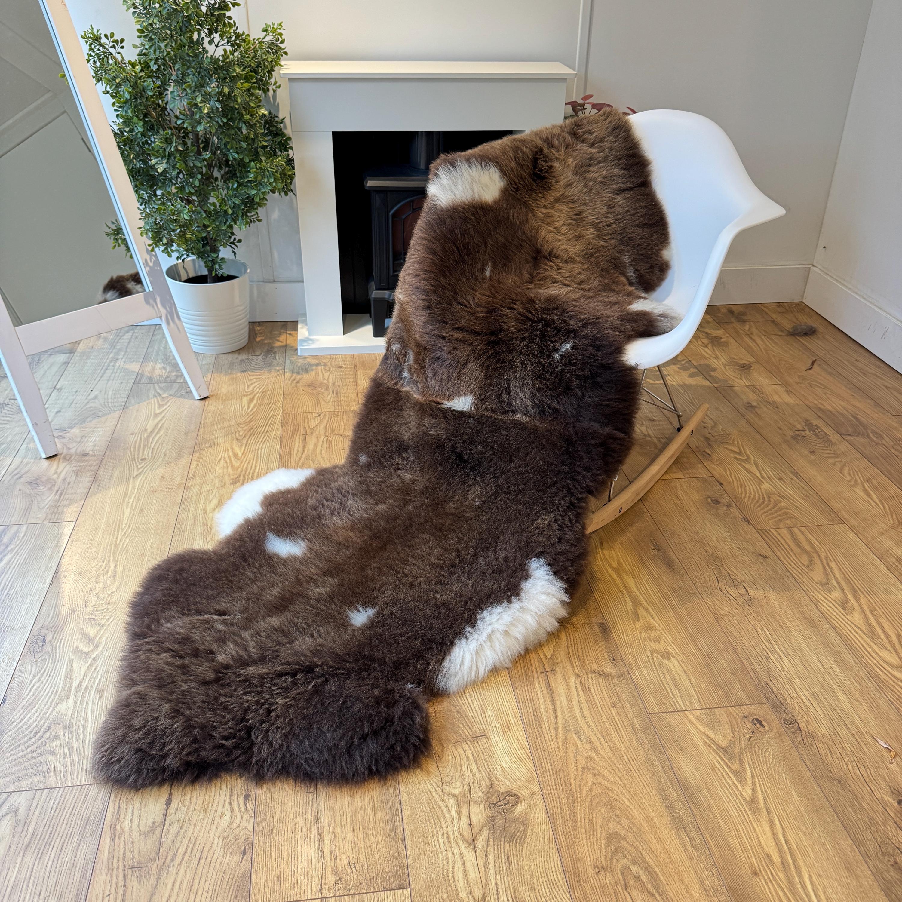 100% British Jacob Undyed Rare Breed Sheepskin Double Rug - Handmade in Somerset