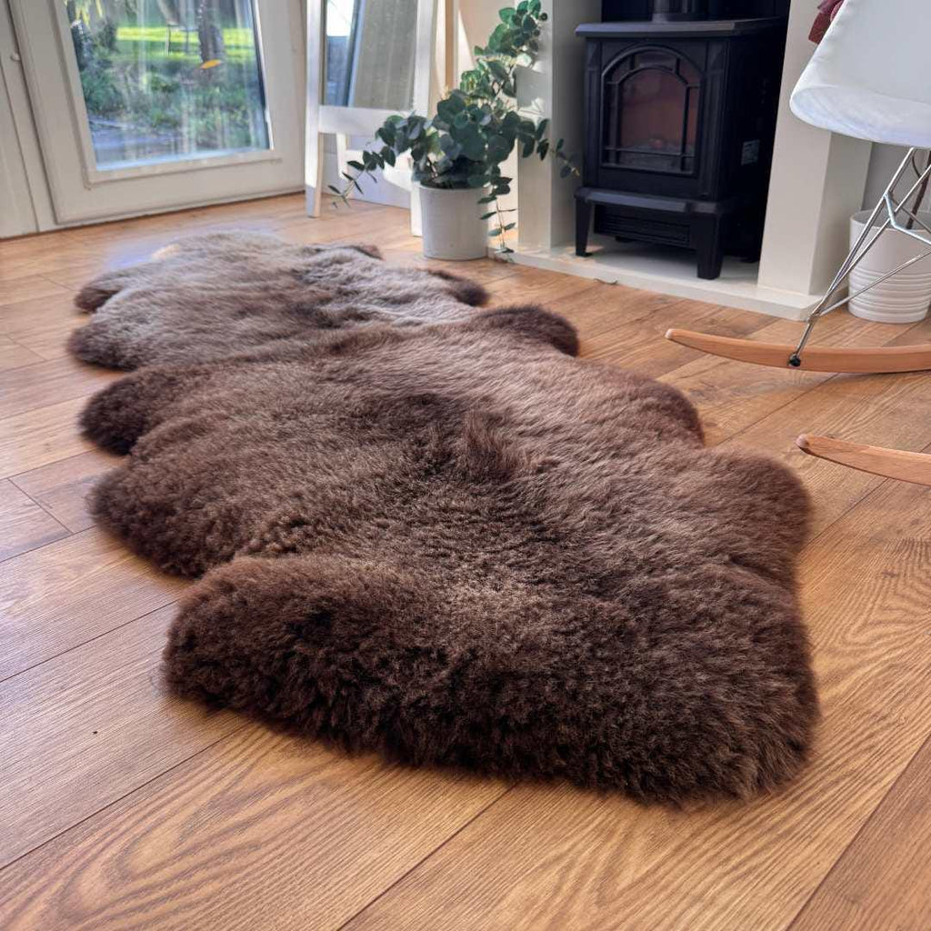 100% British Rare Breed Double Sheepskin Rug in Undyed "Cocoa Bracken" – Handmade in Somerset