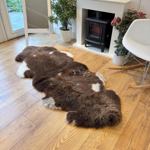 100% British Jacob Undyed Rare Breed Sheepskin Double Rug - Handmade in Somerset