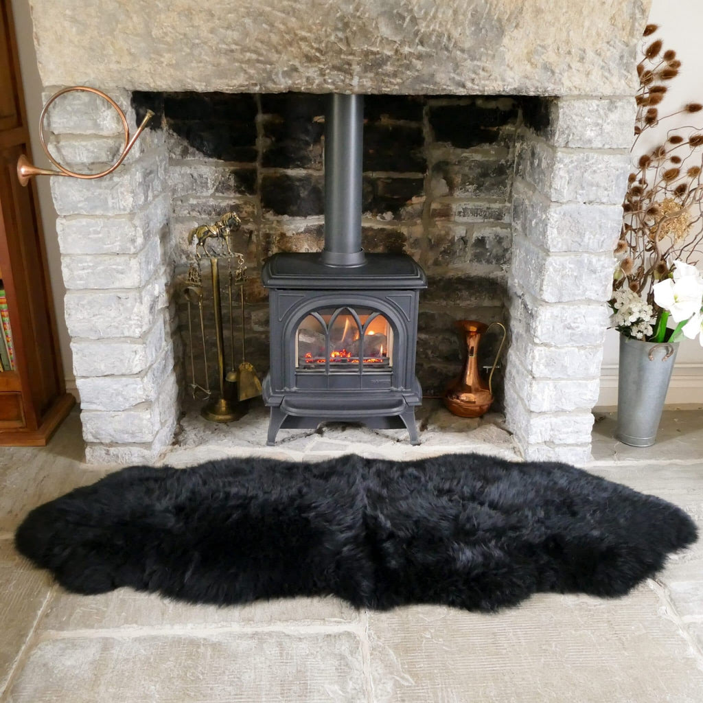 Sheepland Genuine Black Long Fur Double Sheepskin Rug